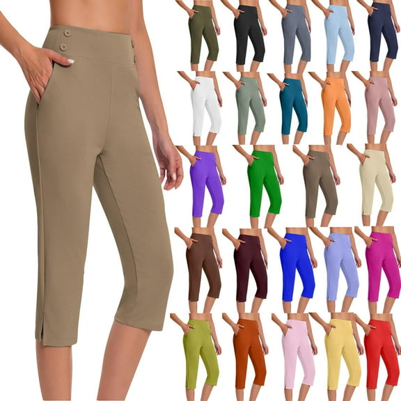 qucoqpe Capri Pants for Women Stretch High Waisted Leggings Crop Straight Leg Office Work Pants Summer Casual Capris Yoga Dress Pant