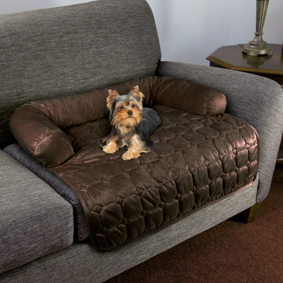 Furniture Protector Pet Cover for Dogs and Cats with Shredded Memory Foam filled 3-Sided Bolster Soft Plush Fabric by PETMAKER Â– 30Â” x 30.5Â” Brown