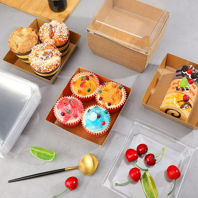 50 Pack Sandwich Box Charcuterie Boxes with Clear Lids Hot Dog Container  Disposable Food Containers with Lids for Strawberries, Chocolate Covered  Cookies, Cakes ,Crepes, Sushi Brown 5.3x4.9x2.5 inch 