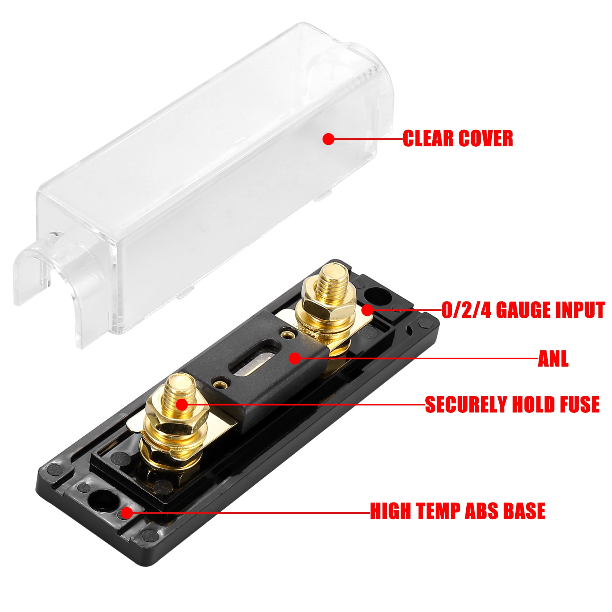 4pcs 0/2/4 Gauge Inline ANL Fuse Holder Clear Black Fuse Block with 250A Fuse