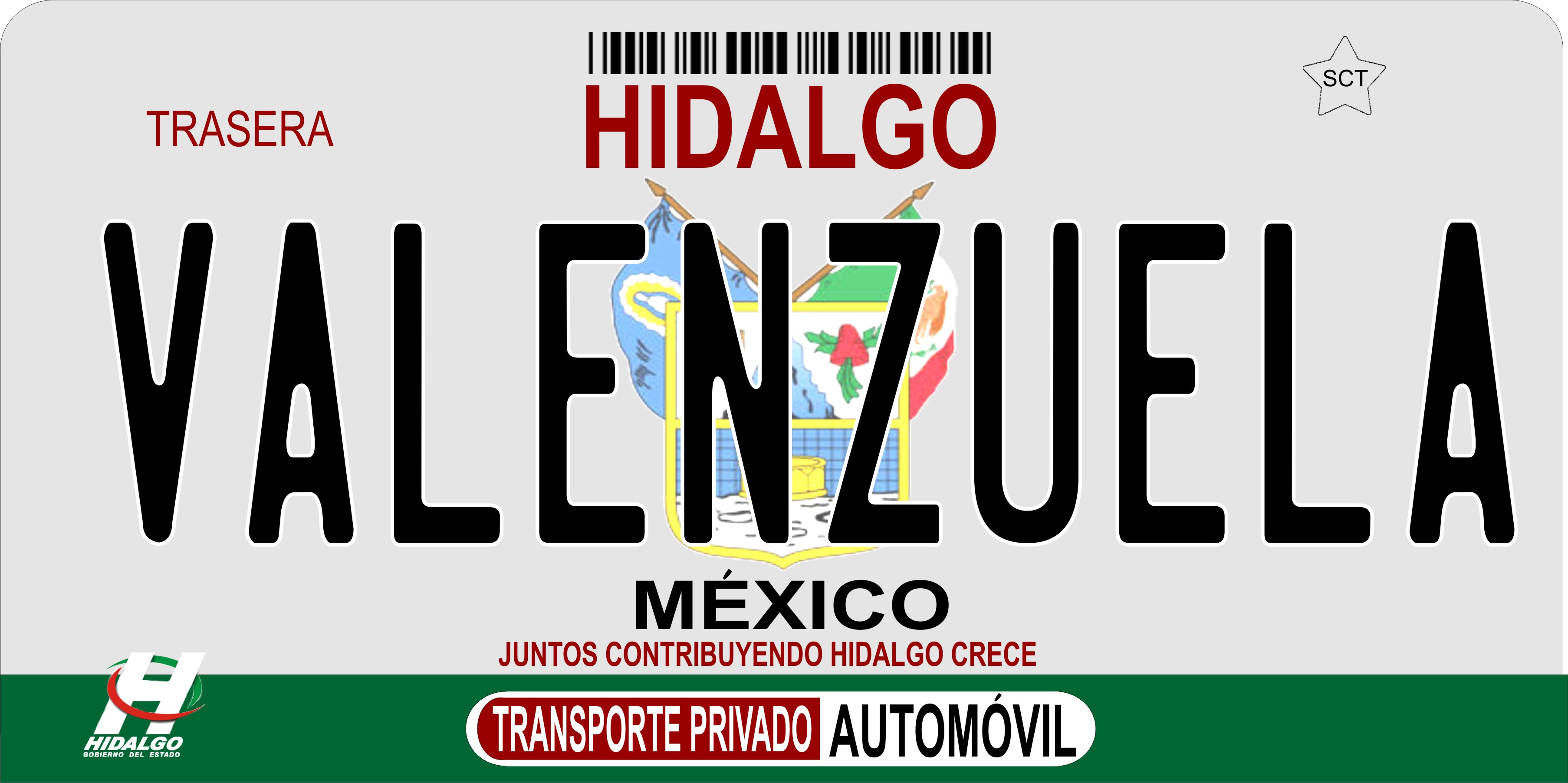 Mexico Hidalgo Photo License Plate Free Personalization on this Plate