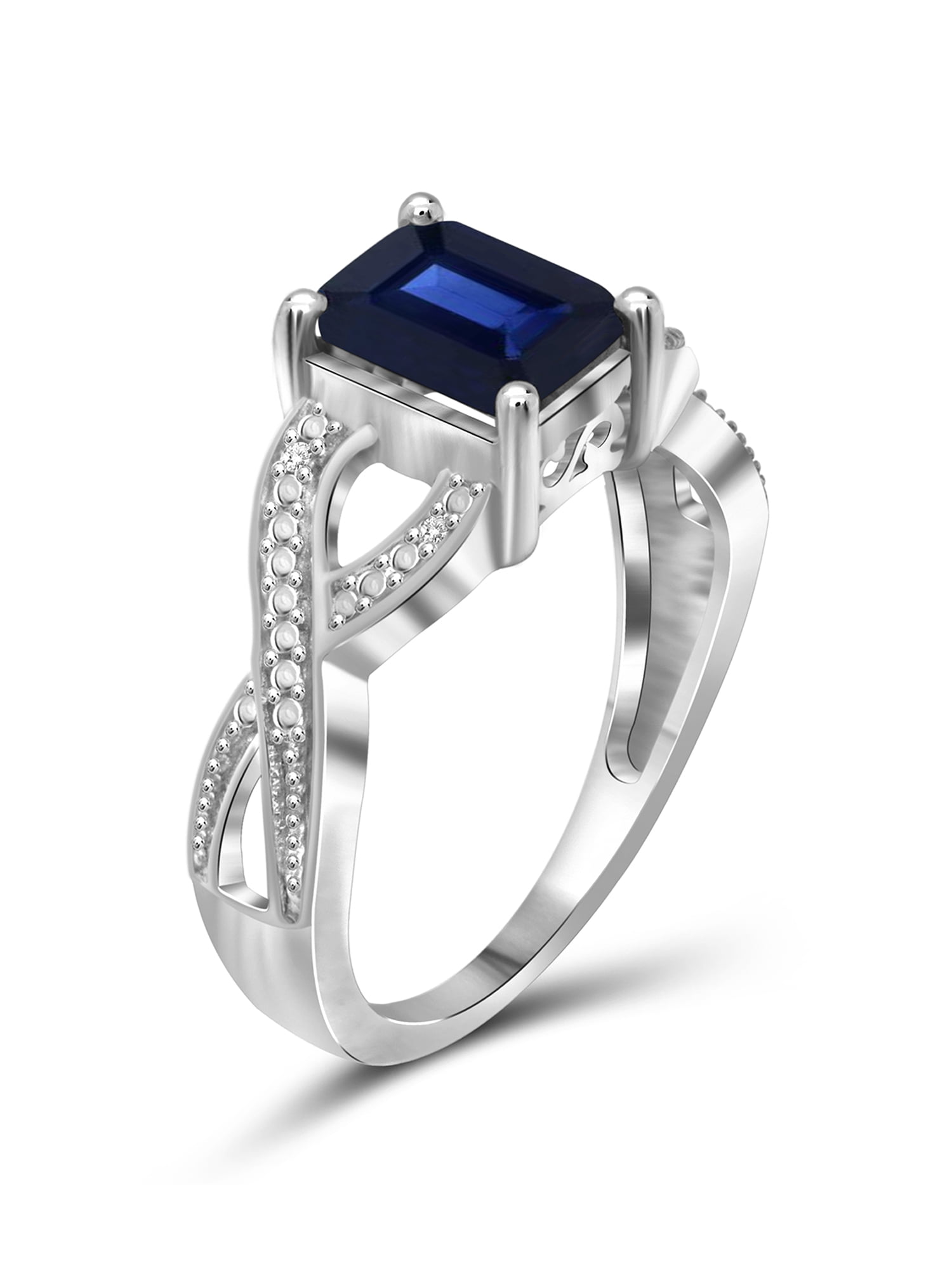 JewelersClub Sapphire Ring Birthstone Jewelry – 2.00 Carat Sapphire 0.925 Sterling Silver Ring Jewelry with White Diamond Accent – Gemstone Rings with Hypoallergenic 0.925 Sterling Silver Band