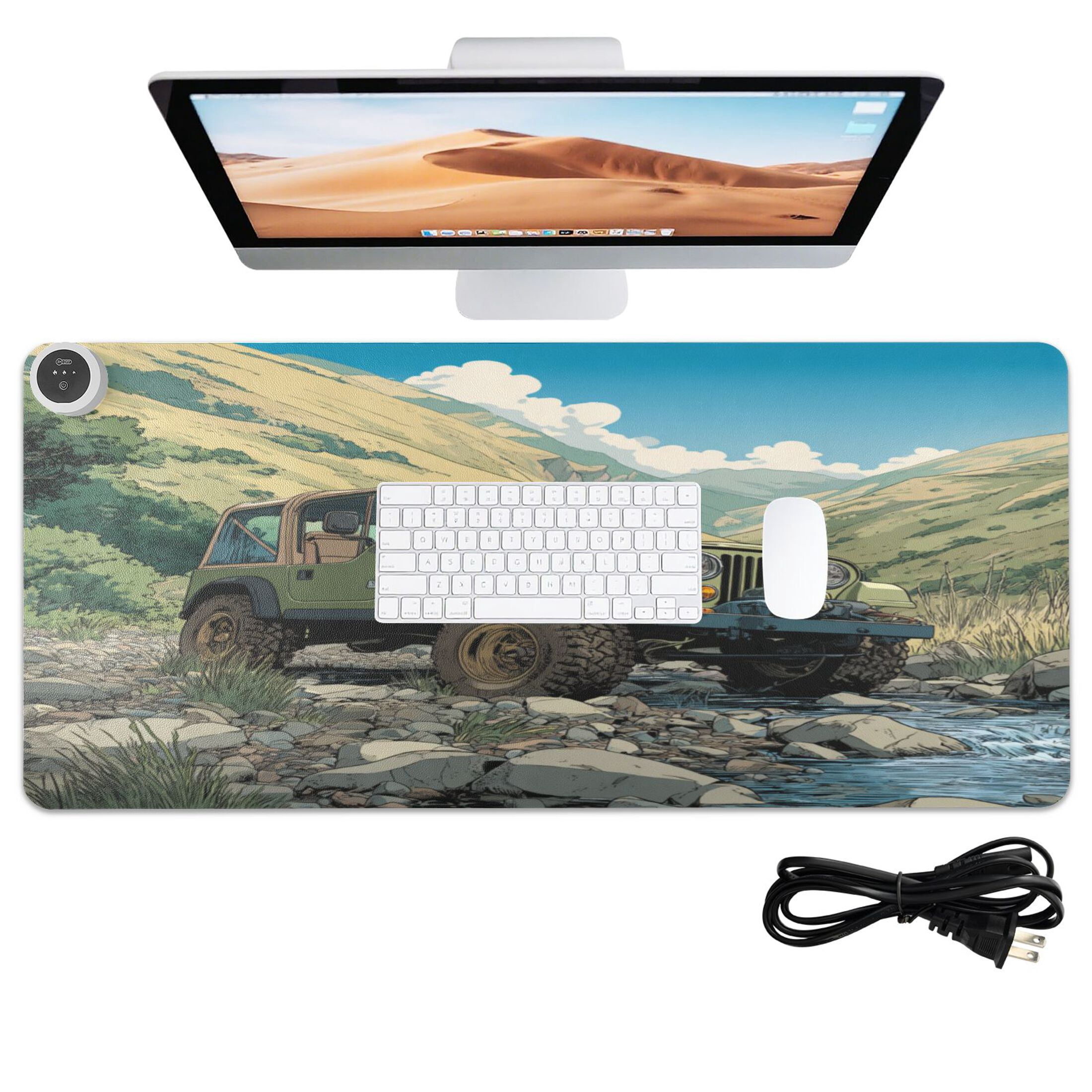 Large Heated Desk Mat Mouse Pad 31.5"x13"PU Leather Graphene Heating Desk Warmer with 3 Temperature Settings 110V US Plug Non-Slip Warm Pad for Home, Office, and Gaming Mountain Stream Jeep Adventure