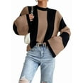 thumbnail image 3 of Suéter de Punto con Cuello Alto y Mangas Acampanadas con Bloques de Color para Mujer Caqui L, 3 of 9