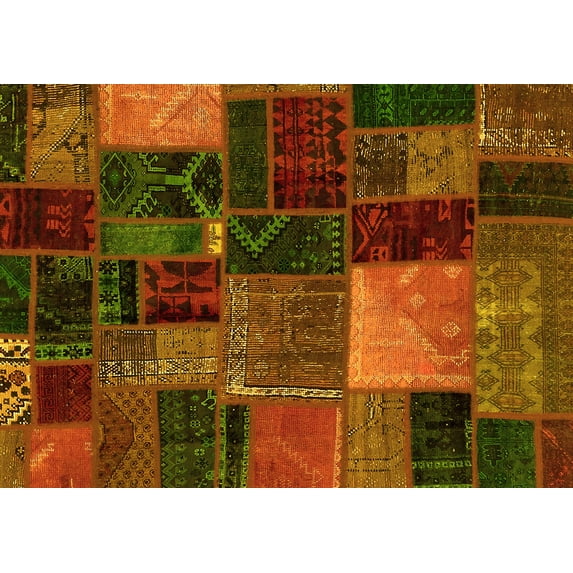 Ahgly Company Indoor Rectangle Oriental Yellow Modern Area Rugs, 2' x 5'
