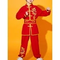 thumbnail image 3 of inhzoy Kids Boys Girls Kung Fu Suit Unisex Children Dragon Embroidery Tai Chi Outfit Chinese Martial Red 110, 3 of 4