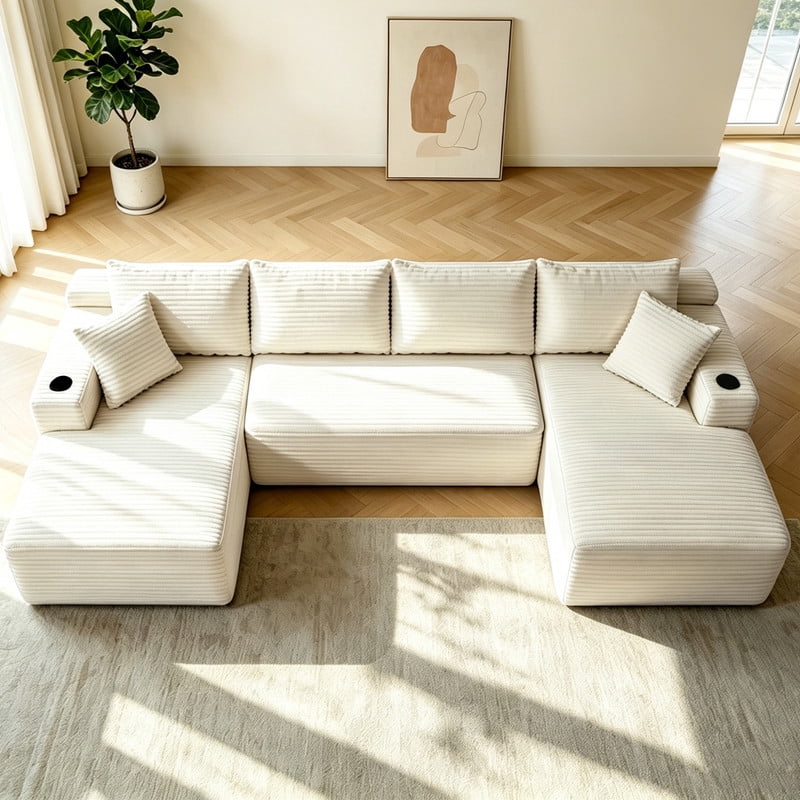 134''W Oversized Sectional Sofa Set with Double Chaise Lounge, U-Shaped Boneless Couch, Corduroy Upholstered Modular Sofa