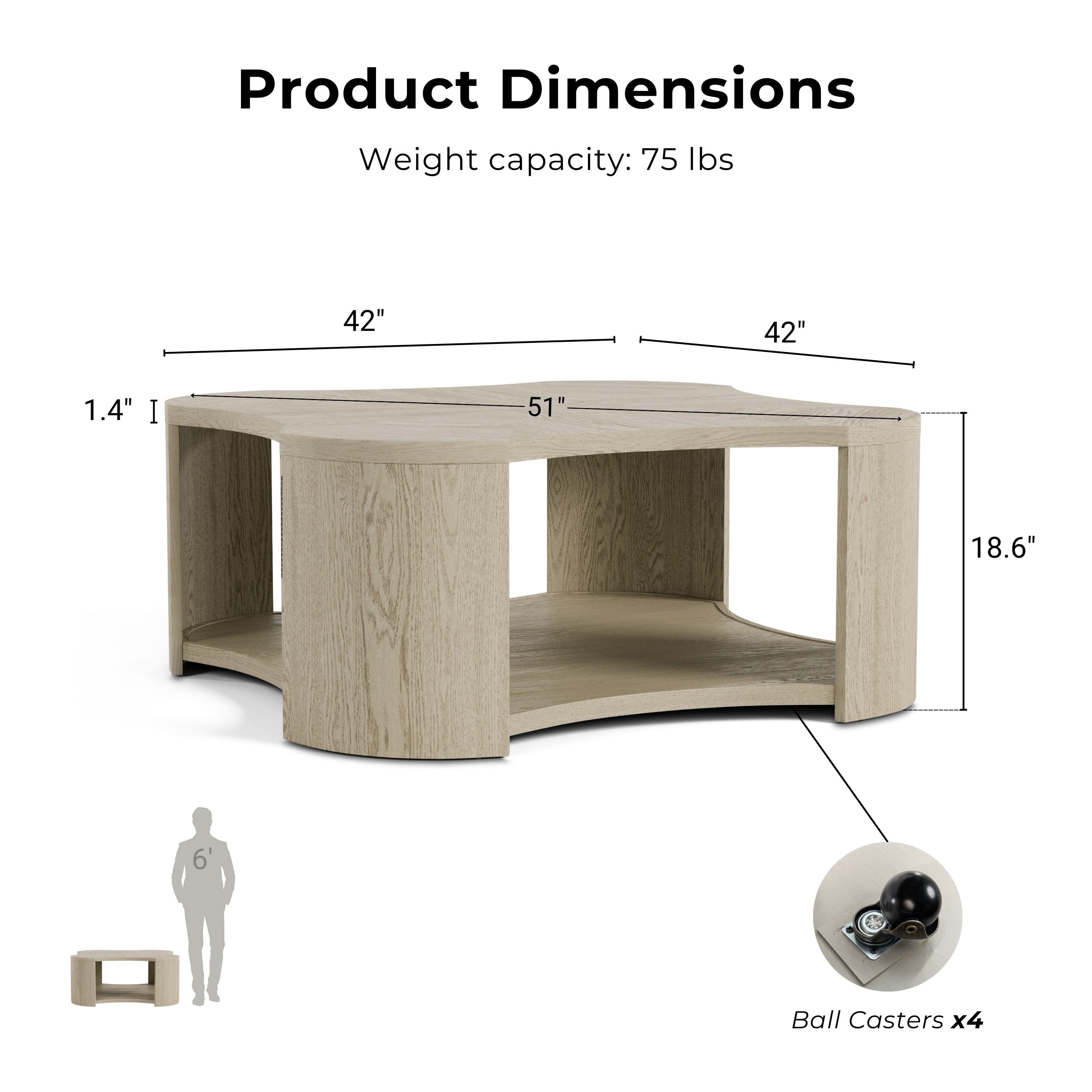 Furniture of America Cheri Modern Solid Wood Coffee Table with 1-Shelf and Casters, Oak