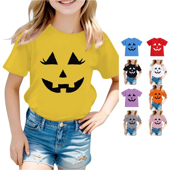 RMGVDSD Kids Girls Boys Halloween Shirt Cute Pumpkin T-Shirts Summer Short Sleeve Tee Tops Children's Graphic Tshirts 12-13 Years