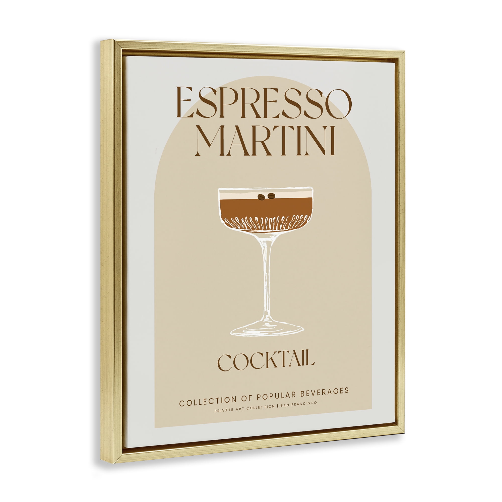 Stylish Retro Espresso Martini Gold Framed Floater Canvas Wall Art, design by Lil' Rue