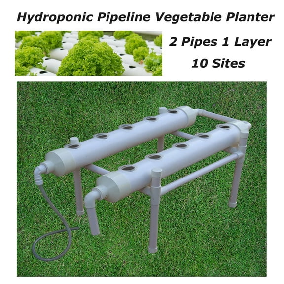 EQCOTWEA Hydroponic 10 Plant Site Grow Kit Pipeline Vegetable Planter PVC