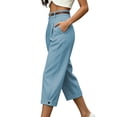 thumbnail image 6 of Mifsaly Dressy Capri Pants for Women Wide Leg Work Capris Pleated Front Cuffed Hem Business Casual Office Cropped Bottoms with Pockets Blue,XXL, 6 of 6