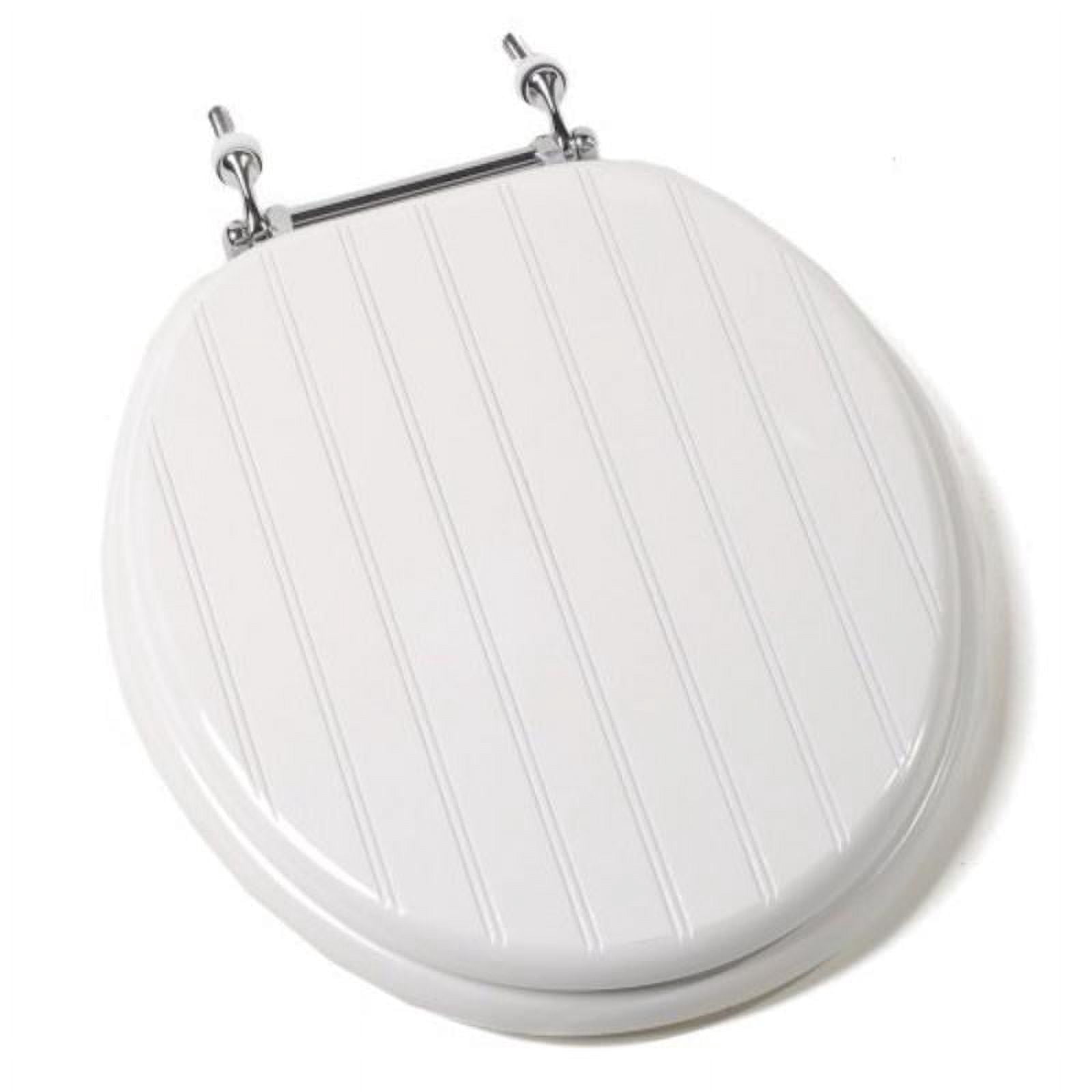 White Bead Board Deluxe Molded Wood Toilet Seat With Chrome Hinges, Round