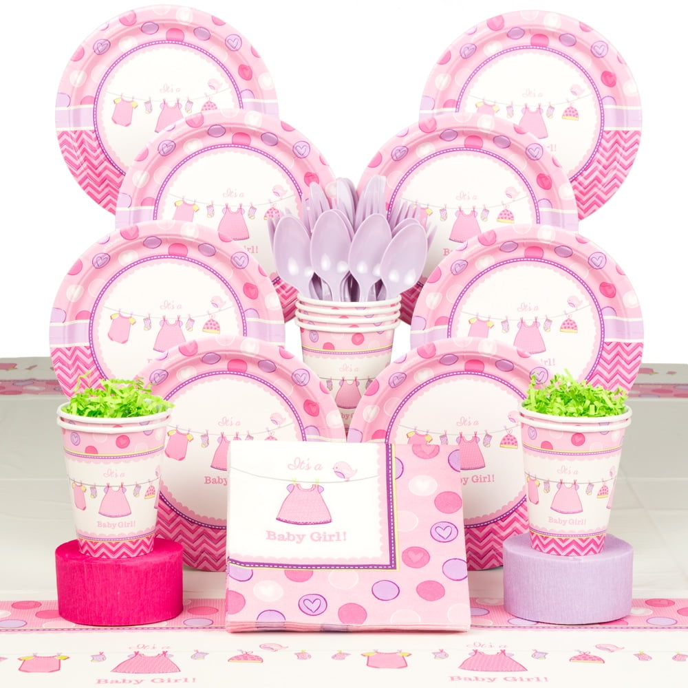 Shower With Love Girl Baby Shower Deluxe Tableware Kit (Serves 8) - Baby Shower Party Supplies ...