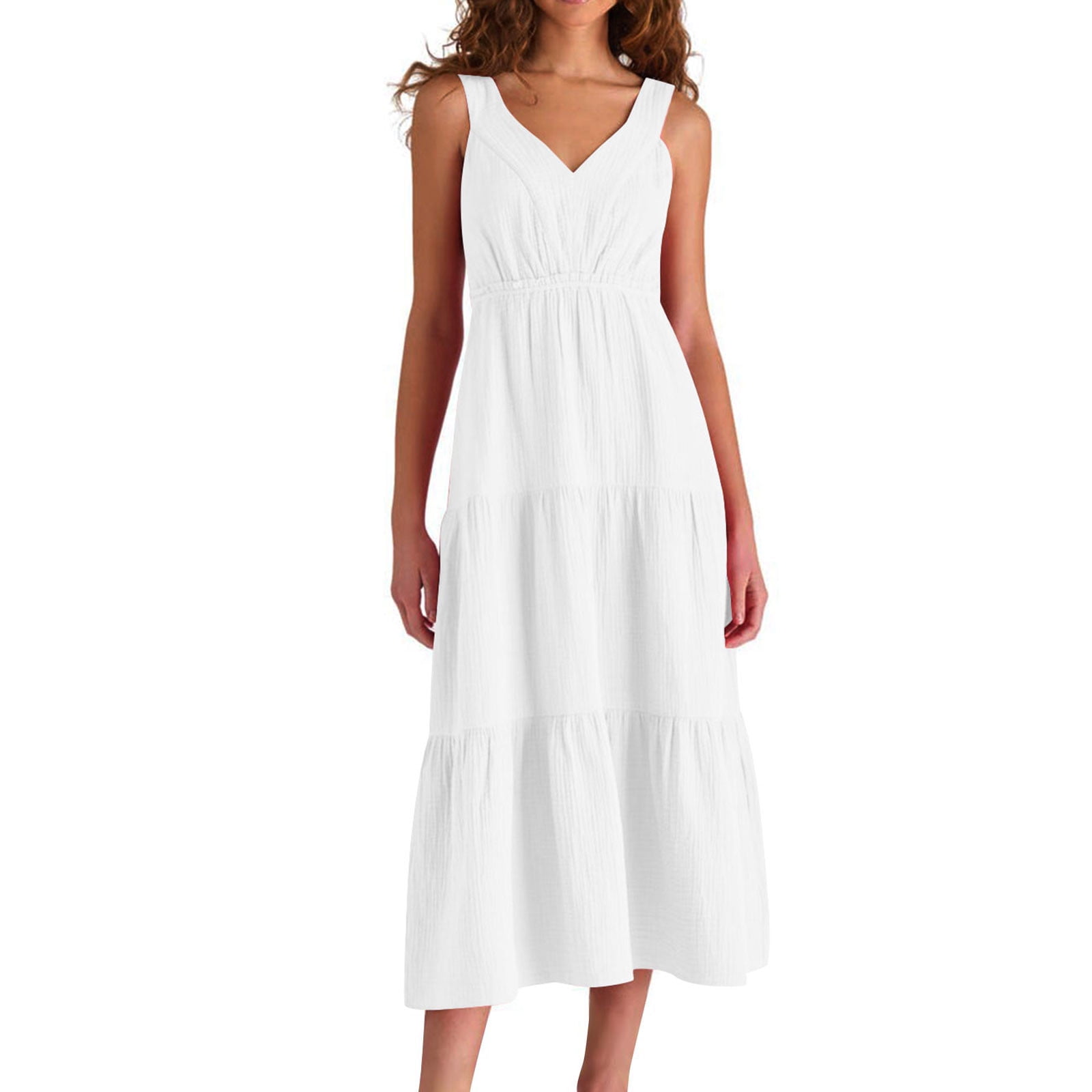 casual beach dresses with sleeves Womens Casual Summer Maxi Dress Flutter Short Sleeve V Neck Smocked A