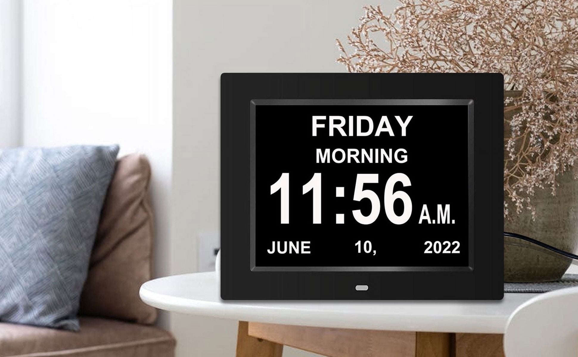 Pokanic Digital Calendar Date Multi Alarm Clock 8 inch Large Display Auto-Dimming Electic Desk Table Wall Mount Office, Home, Kitchen, Room, School, Bedroom, Living Room (Black)