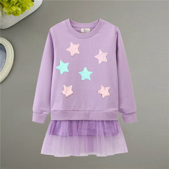 YWDJ Girls Spring Casual Dresses Young Girls 2-7 Cotton Dress Rompers Long-sleeved Dress Outerwear Outfits Hoodie Dress Purple 4Y