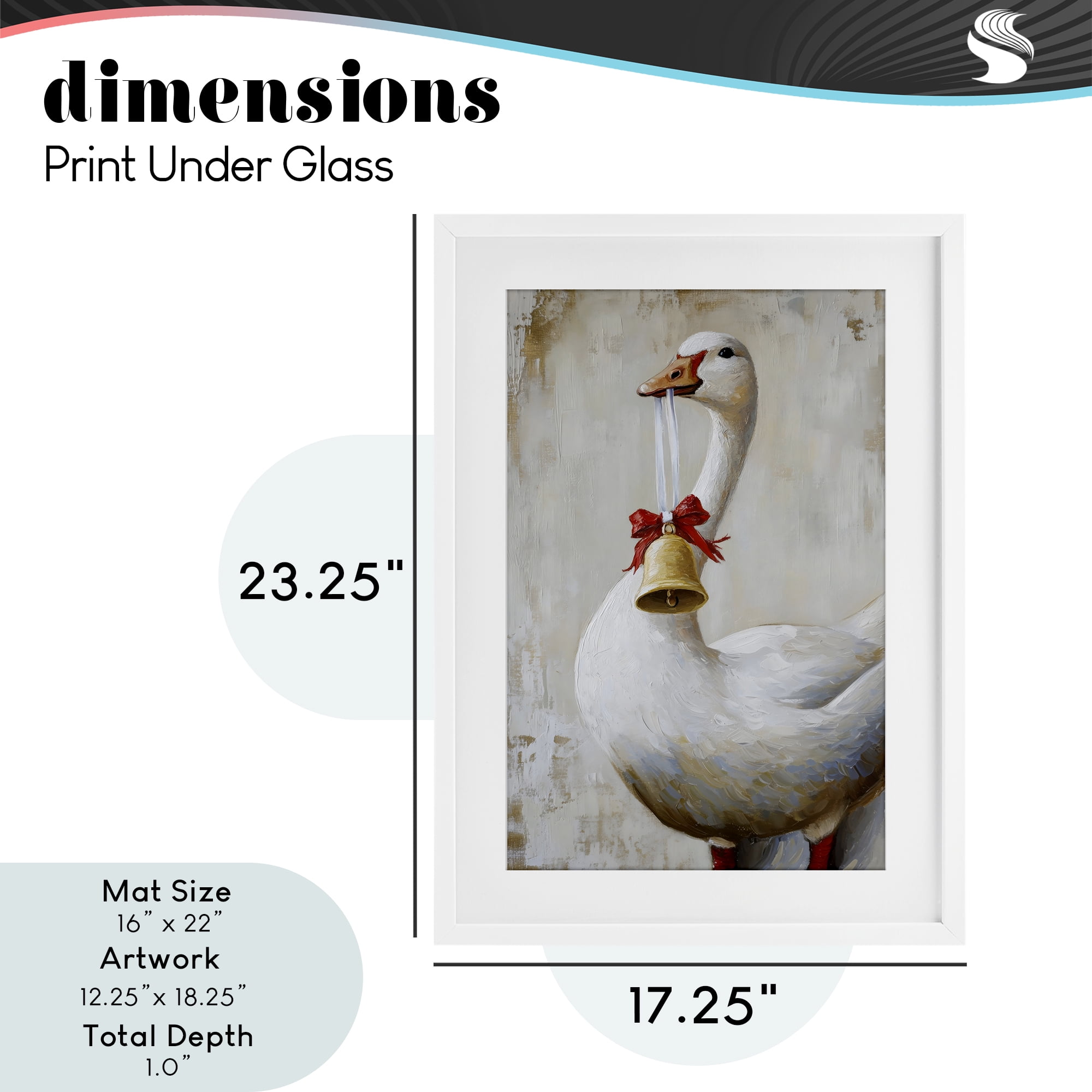 Festive Jingle Goose White Framed Print Under Glass, design by Petal Prints Design