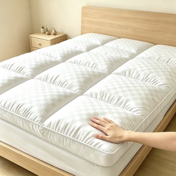 Cooling Mattress Topper, White Twin, Overfilled Down Alternative Pillow Top Baffle Box Bed Pad, Soft Breathable Comfort Mattress Cover