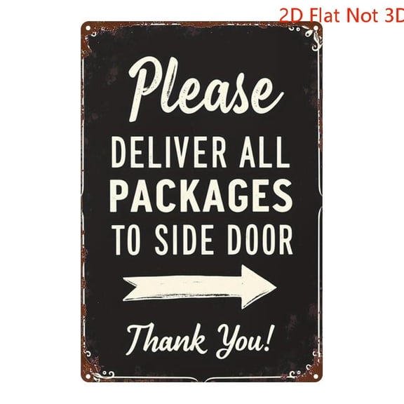 "Please Deliver All Packages to Side Door" Metal Sign, 8x12 Inch Aluminum Delivery Arrow Wall Notice Plaque for Home Front Porch Gate Fence Door