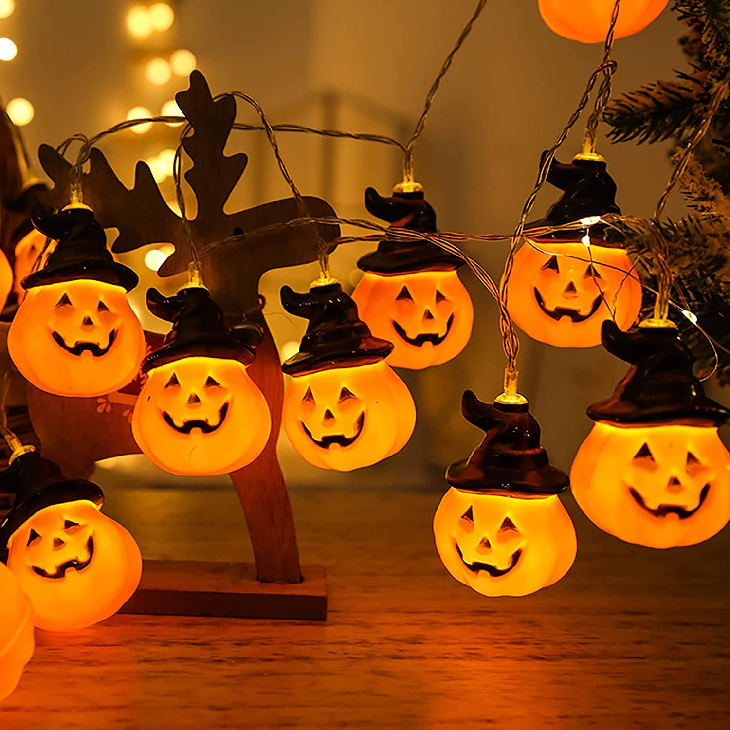 Halloween Pumpkin String Lights, 4 FT 10 LED Orange 3D Pumpkin