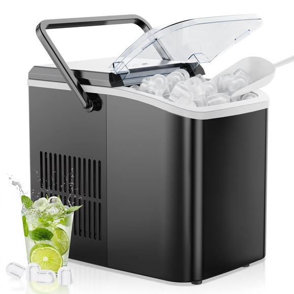 edx Portable Bullet Ice Maker, Countertop Ice Machine Self-Cleaning with Handle and Ice Scoop, 9 Cubes in 6 Min/24lbs per day, Black