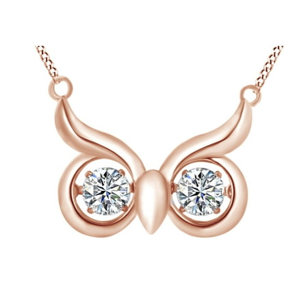 Eyed Owl Pendant - Dancing Round Shape White Cubic Zirconia Owl Eye Pendant Necklace In 14K Rose Gold Over Sterling Silver