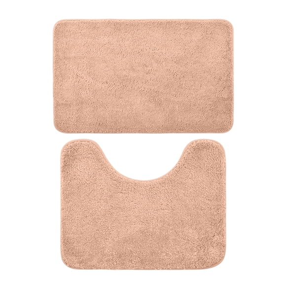 KUAZOU Bathroom Rug Sets 2 Piece,Thick & Soft Microfiber Shaggy,U-Shaped Contour,Machine Washable Bath Mats,Absorbent Bath Rugs,Non-Slip Rubber Backing Bath Mat for Bathroom Floor-Pink-S