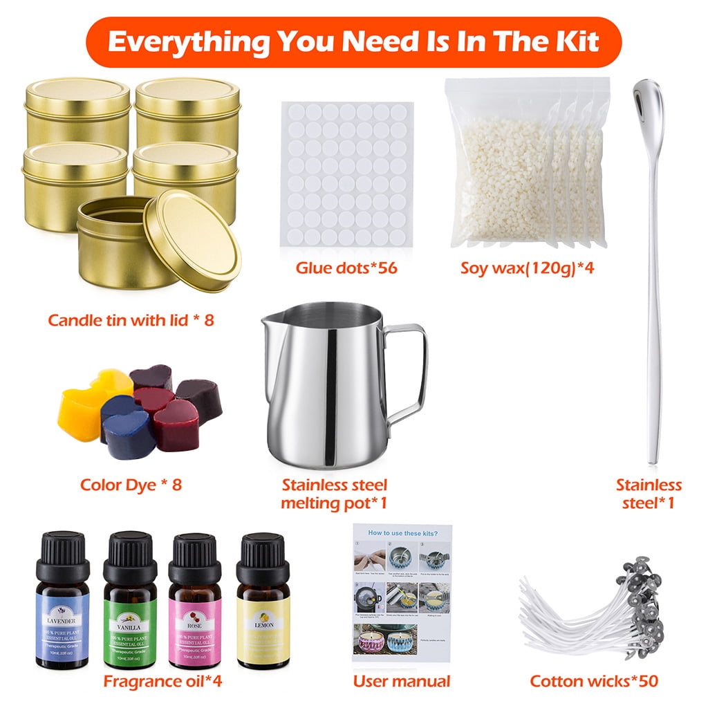 OOKWE Candle Making Kit Supplies, Soy Wax DIY Candle Craft Tools for Adults and Kids, Including Melting Pot, Soy Wax, Rich Scents, Dyes, Wicks, Tins and More