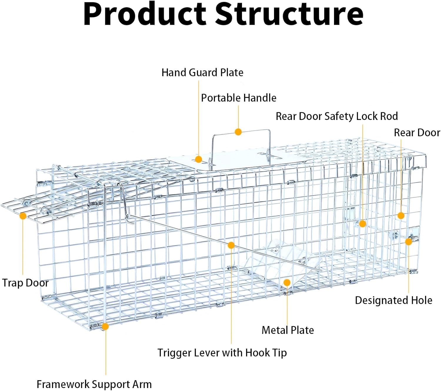 ZephyPaws 24" Live Animal Trap,Humane Animal Trap for Stray Cats up to 5.5 pounds,Raccoons,Squirrels,Skunks,Moles,Marmots,Armadillos,Rabbits, Steel Folding with Pedal Trigger