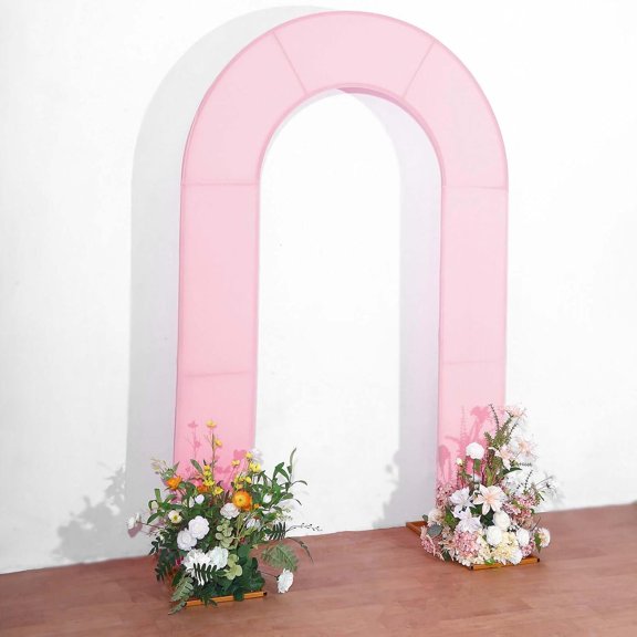 SAZYY 7ft Nude Spandex Fitted Open Arch Backdrop Cover – Double-Sided U-Shaped Wedding Arch Slipcover for Effortless Ceremony Decor, Bridal Showers, and Event Styling,Covers Pink