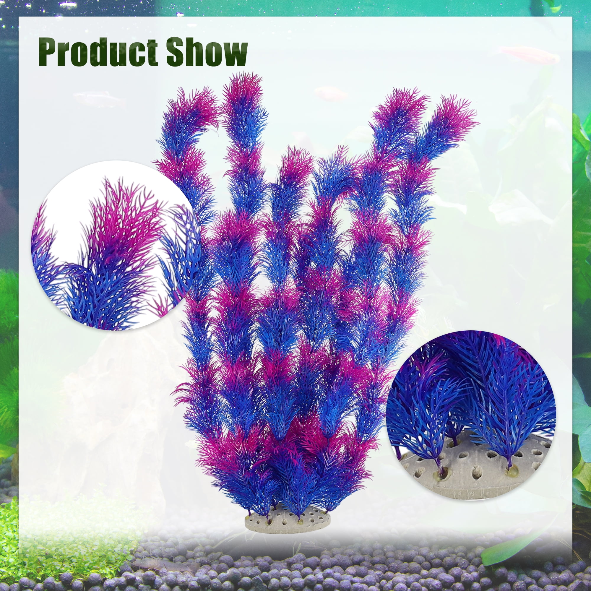 Unique Bargains 2pcs Large Aquarium Plastic Plants Big Aquarium Plastic Plants for Fish Tanks Decor 21.26" Height Purple