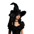 thumbnail image 5 of Hsqqdc Gothic Lace Witch Hat Velvet Pointed Hat for Halloween Party, 5 of 7