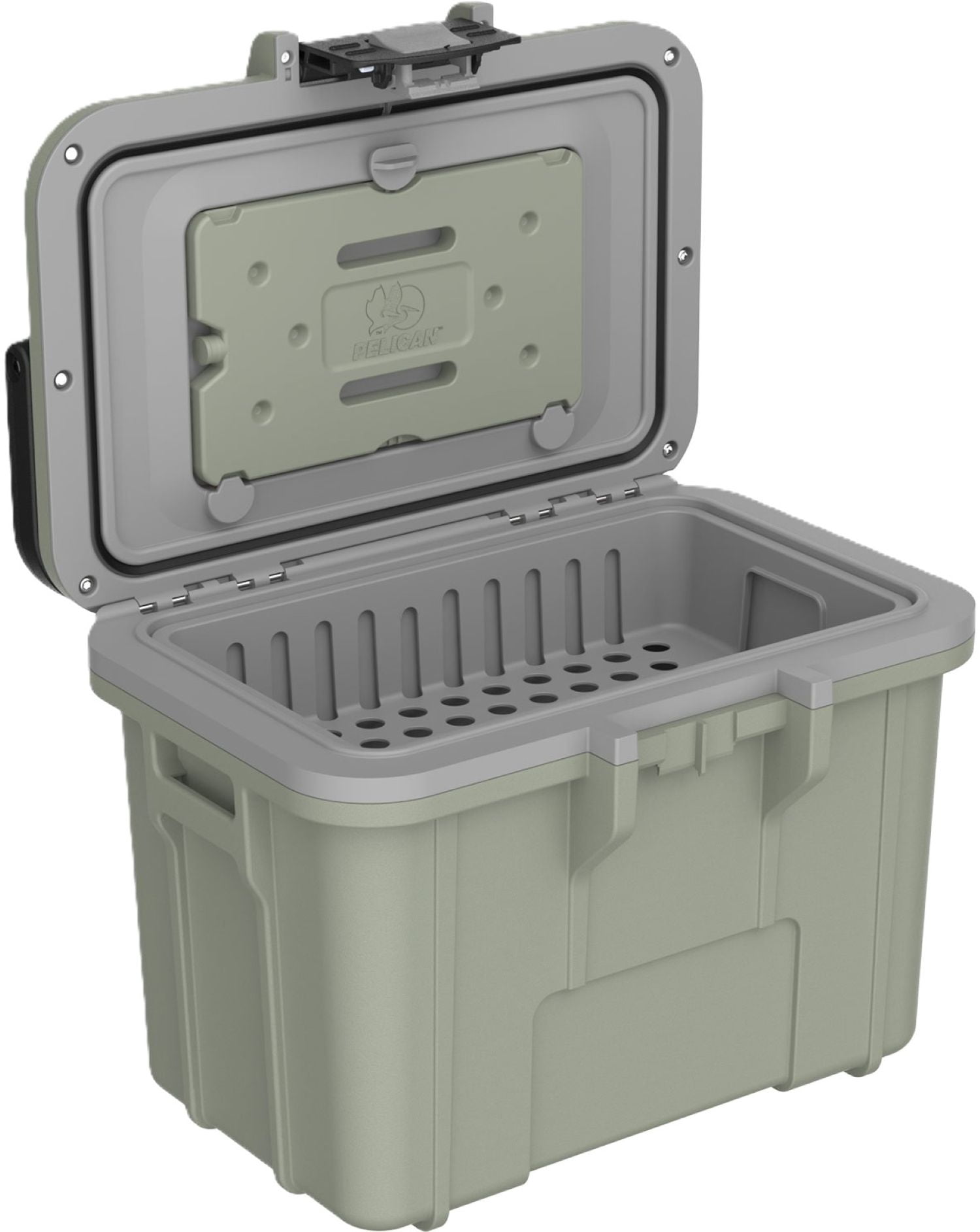 Pelican Personal 8 Qt Hard-Sided Cooler with Snap-in Ice Pack Bottle Opener, Sage with Gray