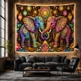 thumbnail image 6 of Elephants Touching Trunks in Symmetrical Aztec Scene, Dreamy Boho for Animal Lovers, Ornate Tribal Wall Art, Housewarming Gift Tapestry Wall Hanging for Bedroom, Living Room and Dorm, 6 of 7