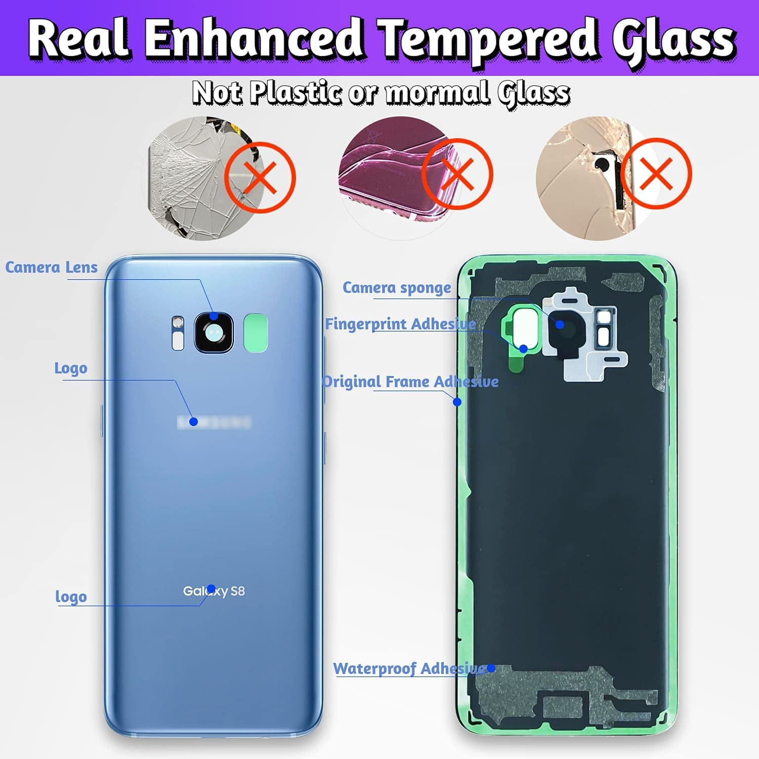 LUVSS Rear Glass for Samsung Galaxy S8 SM-G950 Back Glass Panel Replacement  Camera Glass Repair Manual DIY Tools