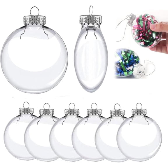 NOGIS 12PCS Christmas Flat Ball Ornaments, 2.36 inch Plastic Fillable Ornaments Clear Flat Ball Ornaments Transparent Disc Globes for Christmas DIY Crafts Hanging Decoration (Flat)