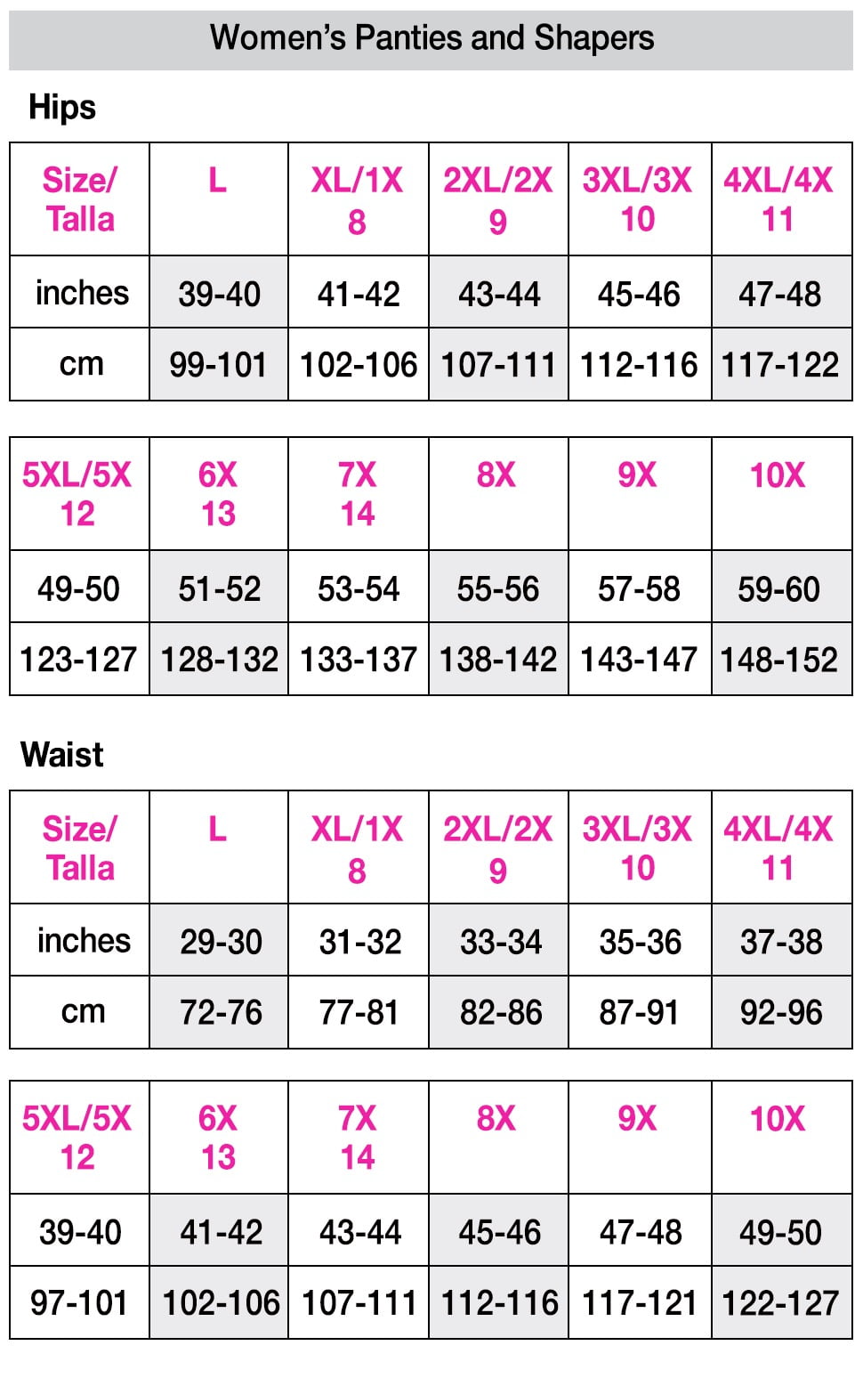 Hanes Ladies Briefs Size Chart