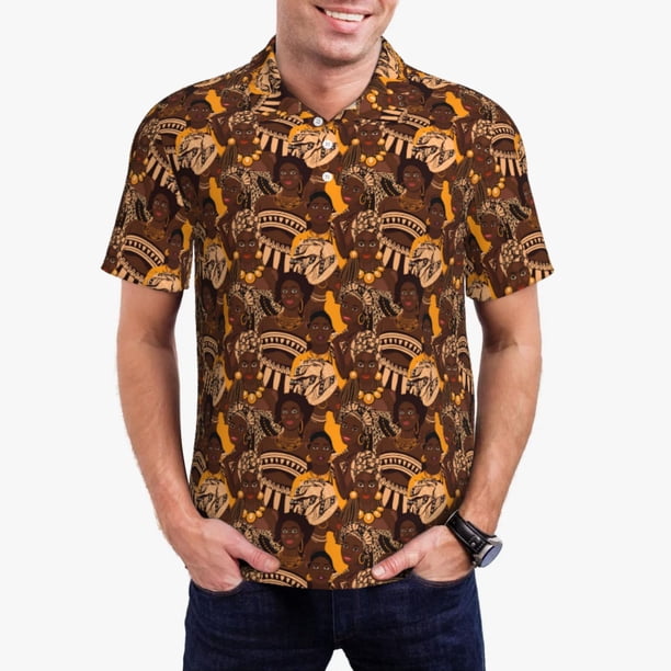 Balery Beautiful Ethnic African Women Camisa Polo de Hombre con Estampado, de Manga Corta y Tejido Medio, Camisa Tipo Golf Polo-Small
