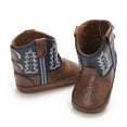 thumbnail image 5 of XIMIN Toddler Infant Boys and Girls Leather Soft Sole Cowboy Boots Western Boots for Baby Newborn Prewalker Non Slip Shoes with Embroidery (6-9 Months, Blue), 5 of 8
