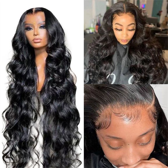 Lace Front Wig, 18 Inch Human Hair, Pre-Plucked with Baby Hair, 180% Density, Glueless, Transparent Lace Frontal Wig for Black Women, Natural Black Body Wave Wig Wedding, Halloween, Christmas,Season