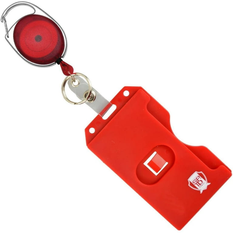 Specialist ID Carabiner Badge Reel with Vertical Multi Card Badge Holder  and Key Ring - Max Weight 2 ID Cards & 1 Key (Red) 