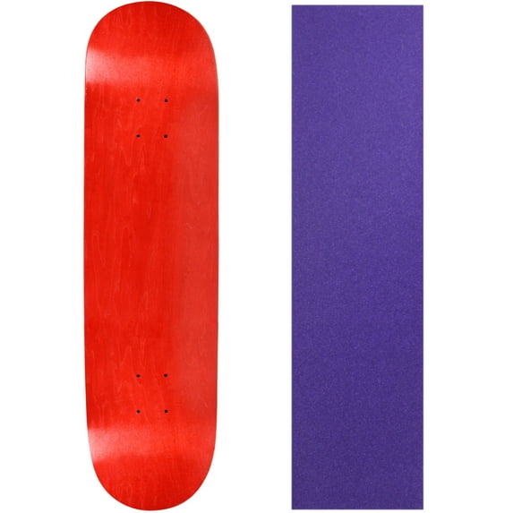 skateboard deck pro 7-ply canadian maple stained red with griptape 7.5" - 8.5"