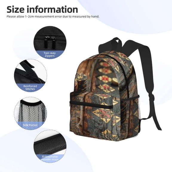 Gukieu Vintage Poker Chips Print Backpack, Waterproof Backpack with Adjustable Shoulder Straps, Suitable for Campus, Business, Travel, Unisex