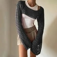 thumbnail image 5 of Women's Crochet Crop Tops Shrugs Y2k Hollow Out Sweater Knit Crochet Crop Tops Sexy Cutout Knitwear Solid Color Long Sleeve Knitwear Blouse, 5 of 5