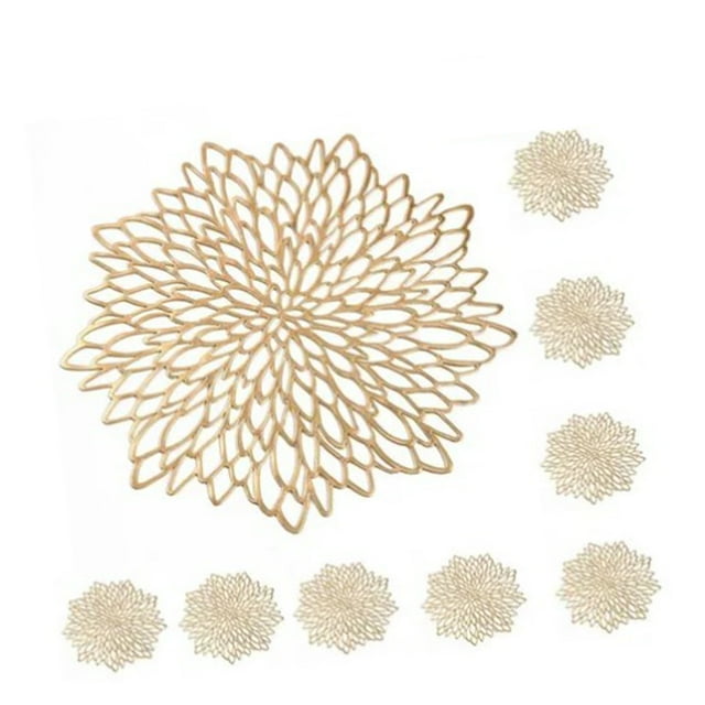 Manteles individuales Jadeshay 8 piezas Lavables Huecos para mesa de comedor PVC Dorado