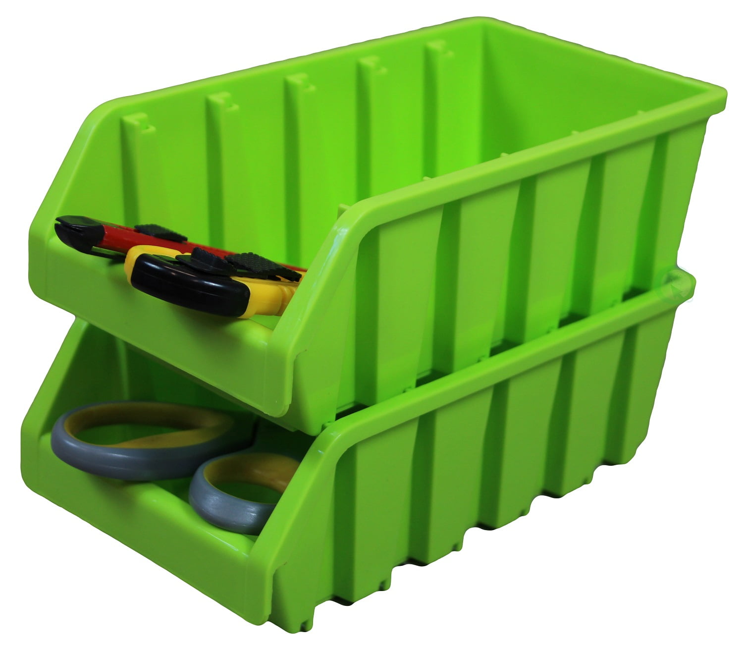 Set Of 2 Plastic Storage Stacking Bins Green