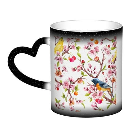 

Color changing mug in the sky Funny Coffee Milk Tea Mug Cup Floral Bird Strawberry Ceramic Cup