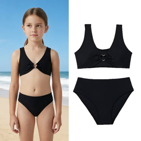 Girls Two Piece Swimsuits Quick Dry Bathing Suit with Chest Pad Summer Beachwear Bikini Sets 8-9 Years