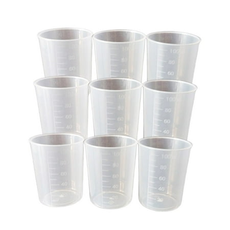 

NUOLUX 50pcs 100ML Transparent Plastic Measuring Cup with Marking Scales Measuring Sacle Cups Volume Measurement Tools
